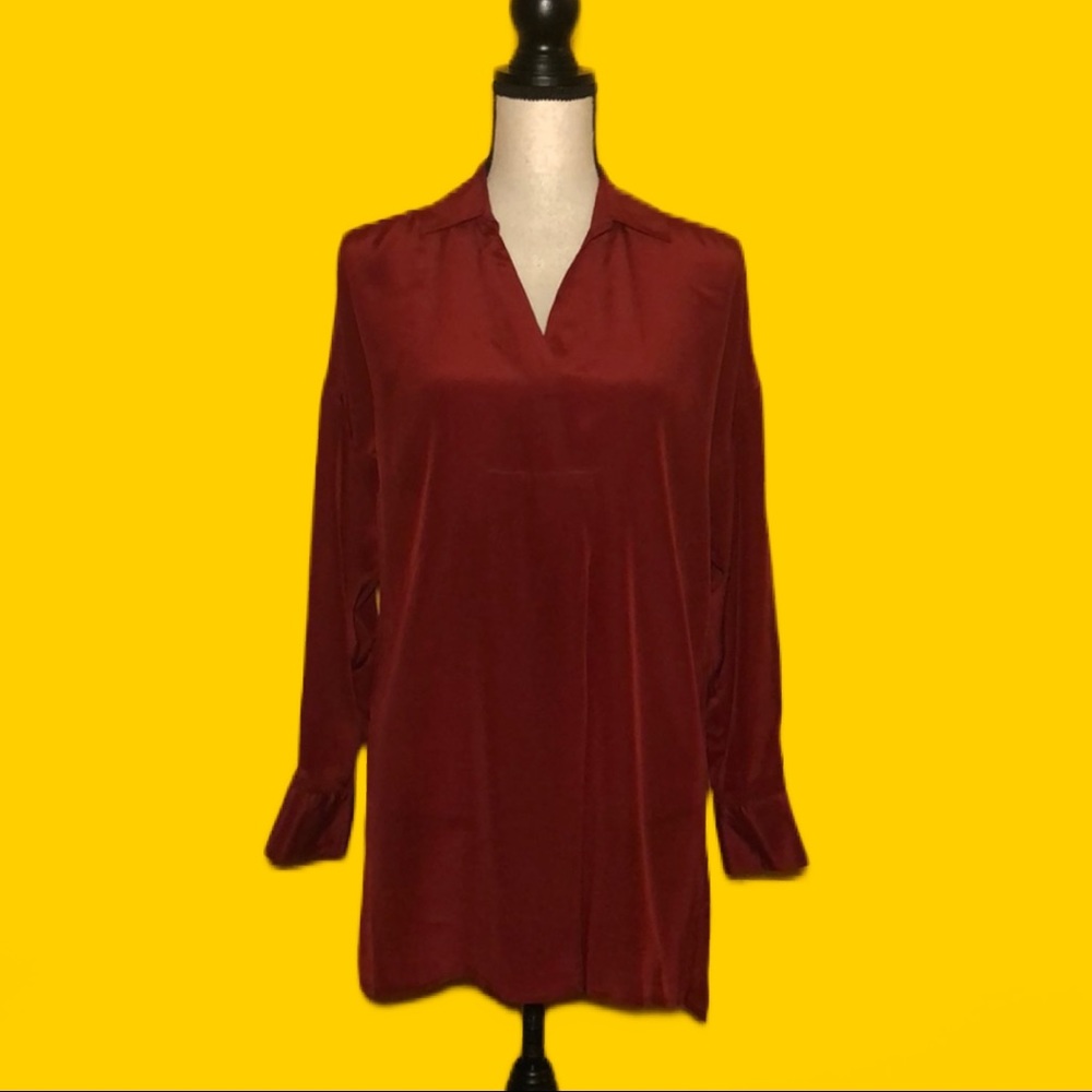 Zara Basic Collared Silk Blouse Top - image 2